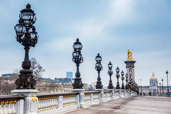 Paris França Março 2018 Pont Alexandre Iii Dia Gelado Inverno — Fotografia de Stock