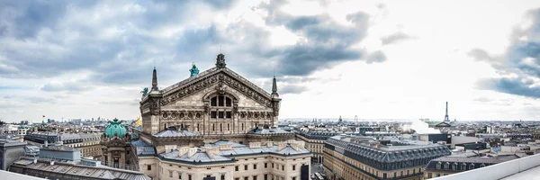 Panorama of the beautiful Paris City seen from the rooftop of the Lafayette Galeries in a cold winter day