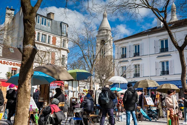 Paris France March 2018 Artists Working Famous Place Tertre Montmartre — Stock Photo, Image