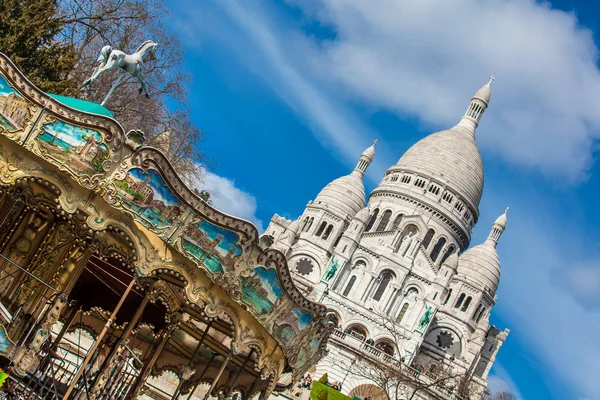 Carrousel Basílica Del Sagrado Corazón Colina Montmartre París Francia — Foto de Stock