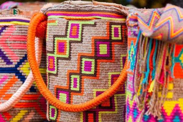 Sacos Tradicionais Feitos Mão Por Mulheres Comunidade Wayuu — Fotografia de Stock