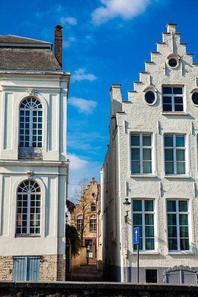 Houses representative of the traditional architecture of the historical Bruges town