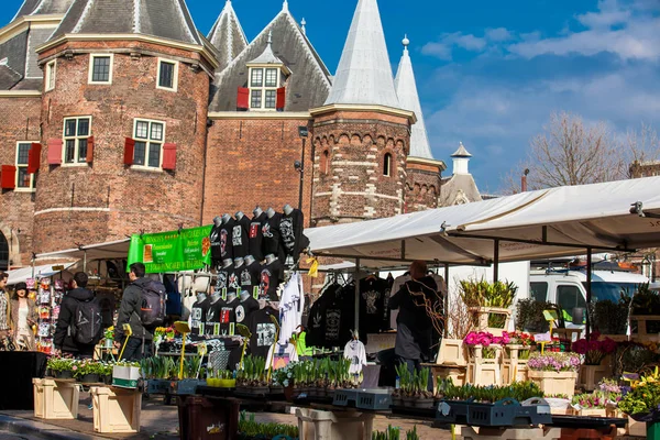 Amsterdam Holandia Marca 2018 Nieuwmarkt Square Codziennie Ogólne Towarów Rynku — Zdjęcie stockowe