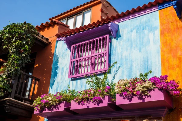 Die Bunten Kolonialen Häuser Der Ummauerten Stadt Von Cartagena Indias — Stockfoto