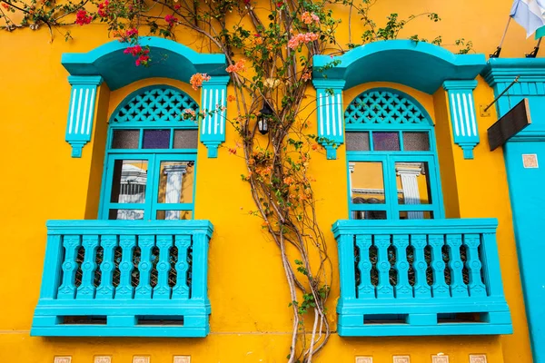 Kleurrijke Koloniale Huizen Ommuurde Stad Van Cartagena Indias — Stockfoto