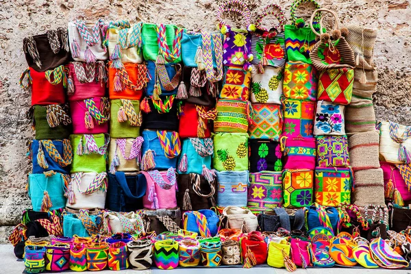 Venda Rua Sacos Wayuu Artesanais Tradicionais Cidade Murada Cartagena Das — Fotografia de Stock