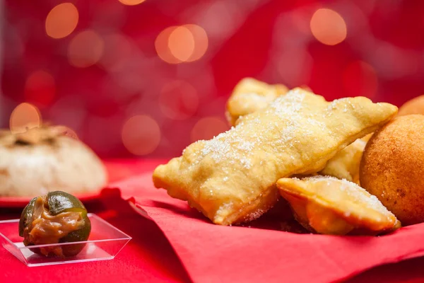 Traditional Colombian Christmas Dishes Red Background — Stock Photo, Image