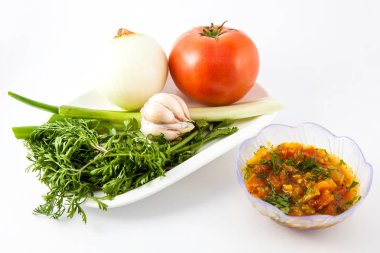 Hogao tipik Kolombiyalı gıda sezon için kullanılan geleneksel bir sos hazırlamak için maddeler denilen