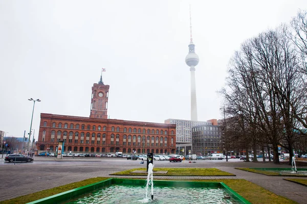 Berlin Deutschland März 2018 Grunerstabe Und Rotes Rathaus Einem Kalten — Stockfoto