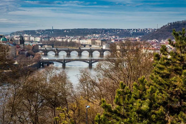 Praga Ciudad Vista Desde Colina Letna Hermoso Día Primavera — Foto de Stock