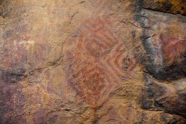 Prehistoric paintings on rock known as petroglyphs in the municipality of Facatativa in Colombia