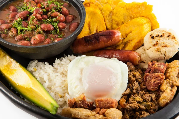 Plato Tradicional Colombiano Llamado Bandeja Paisa Plato Típico Medellín Que — Foto de Stock