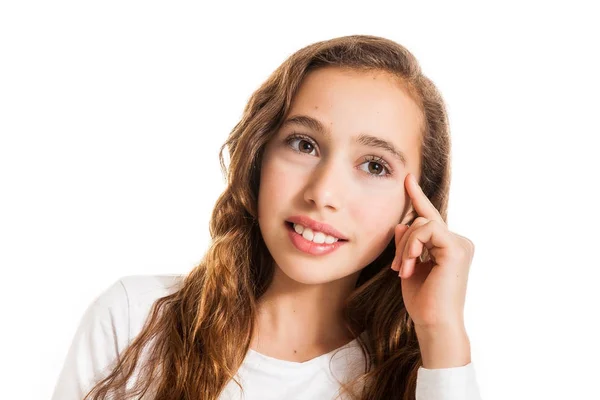 Beautiful Young Girl Thinking Having Idea Isolated White Background — Stock Photo, Image