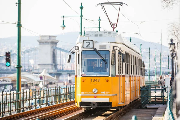 Kilátás a budapesti városközpontba és villamosra — Stock Fotó