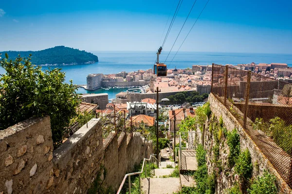 View of Dubrovnik city and cable car taken from Mount Srd — Stock Photo, Image