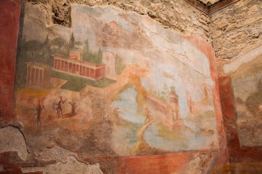 Pompeii şehrinin duvarlarını süsleyen antik resimler