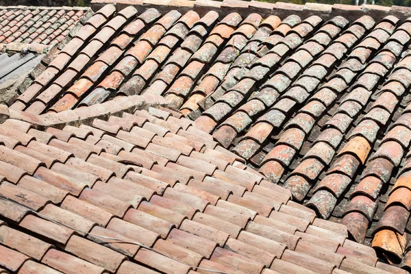 Antique clay roof tiles of the historical houses in the small town of Mongui in Colombia