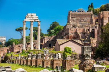 Remains of the Temple of Castor and Pollux and the Basilica Julia at the Roman Forum in Rome clipart