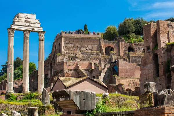 Restos Templo Castor Pollux Basílica Julia Fórum Romano Roma — Fotografia de Stock