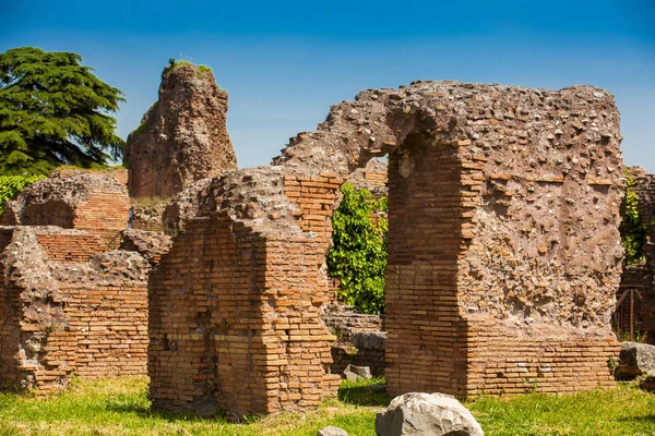 Részletek a falakon a romok a Flavian Palace néven is ismert Domus Flavia a Palatinus-hegy Rómában — Stock Fotó