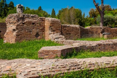 Roma'daki Palatine Tepesi'ndeki Domus Flavia olarak da bilinen Flavian Sarayı'ndaki kalıntıların duvarlarının detayı