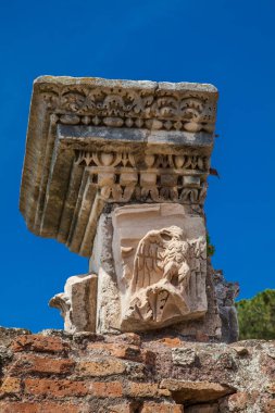 Roma'daki Palatine Tepesi'ndeki Domus Augustana harabelerinde antik sütunların ayrıntıları