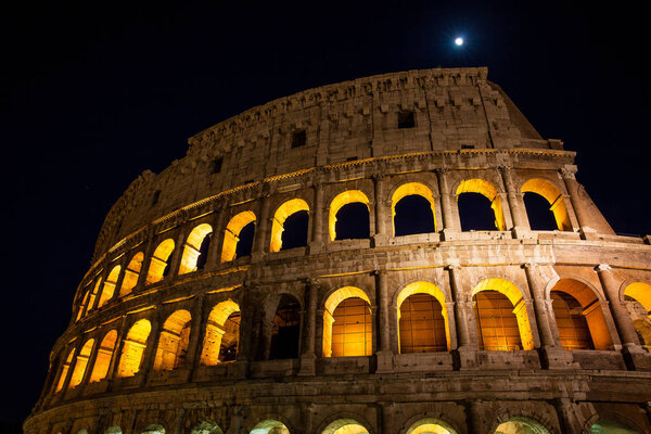 The famous Colosseum at night in Rome