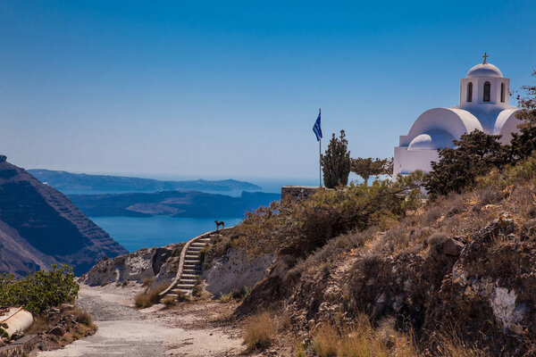 Church of Saint Mark located next to the hiking path between Fira and Oia in Santorini Island