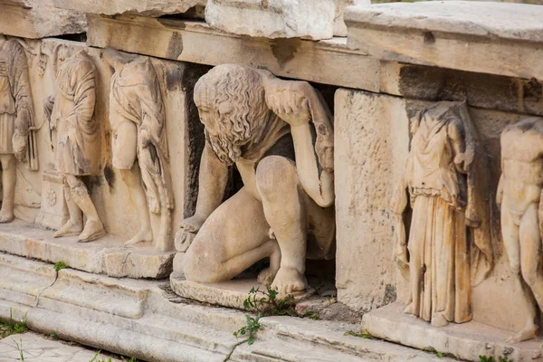 Detail of the reliefs which decorate the Theatre of Dionysus Eleuthereus built at the foot of the Athenian Acropolis dated to the 6th century BC — Stock Photo, Image