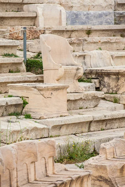 Detail of the seating at the Theatre of Dionysus Eleuthereus built at the foot of the Athenian Acropolis dated to the 6th century BC — Stock Photo, Image