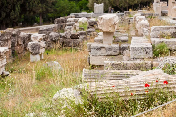 Ancient ruins on the south face of the Acropolis Hill in Athens city