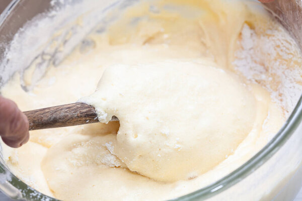 Close up of a sponge cake dough preparation