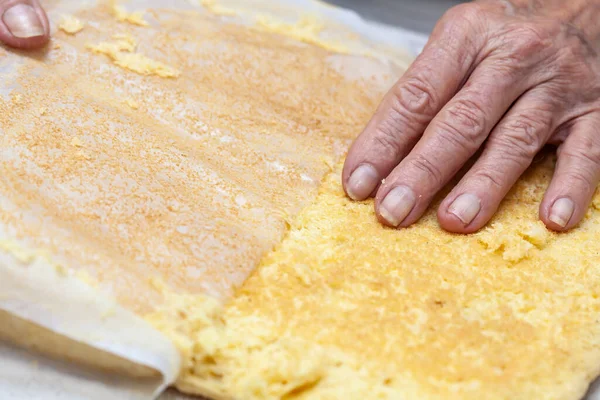 Nahaufnahme Eines Frisch Gebackenen Biskuitkuchens — Stockfoto