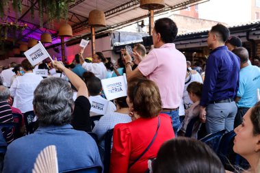 Cali, Colombia - 10 September 2025. Supporters assisting to the opening event for the national tour of the right wing presidential candidate Abelardo de la Espriella in Cali.