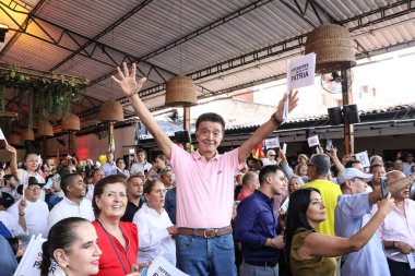 Cali, Colombia - 10 September 2025. Supporters assisting to the opening event for the national tour of the right wing presidential candidate Abelardo de la Espriella in Cali.