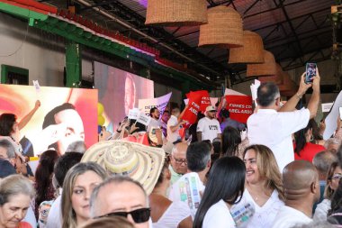 Cali, Colombia - 10 September 2025. Supporters assisting to the opening event for the national tour of the right wing presidential candidate Abelardo de la Espriella in Cali.