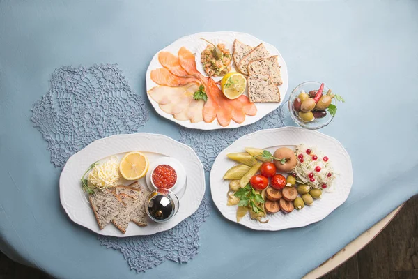 Salată Farfurie Laterală Setarea Tabelului Conceptual Bucătărie Balcanică — Fotografie, imagine de stoc