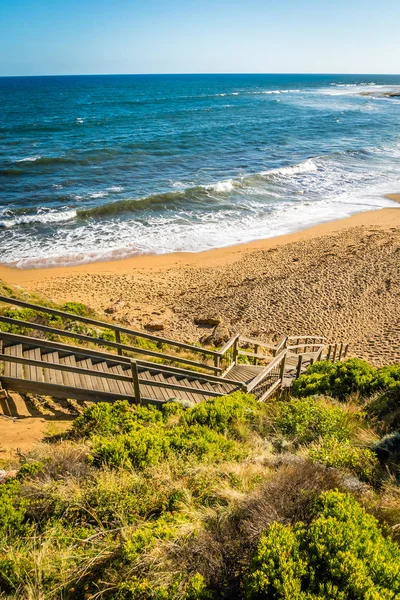 Merdiven Bells beach Victoria, Avustralya Torquay bölgesinde aşağı gidiyor