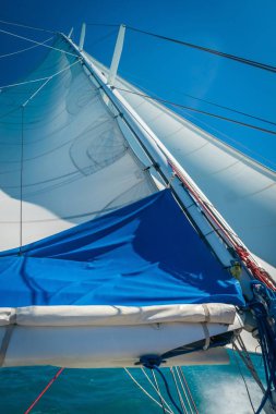 Güçlü rüzgar altında büyük bir monohull tekne yelken