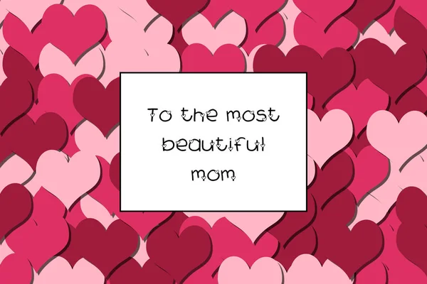 Most Beautiful Mom Love Card Cherry Red Hearts Background — Stock Photo, Image