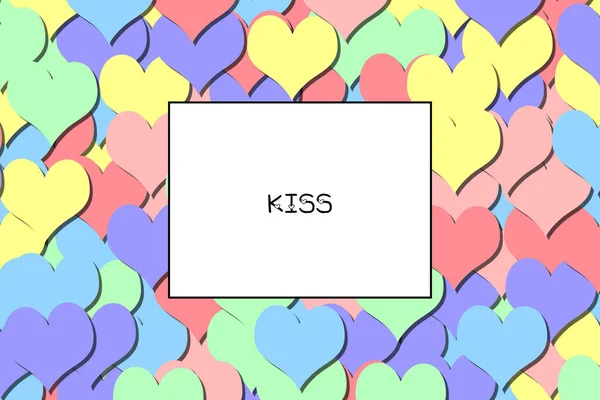 Csók Szerelem Kártya Szivárvány Pasztell Szívvel Háttérben — Stock Fotó