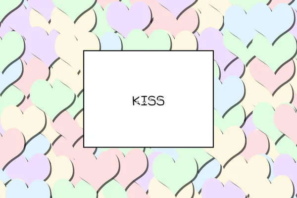 KISS love card with Pastel hearts as a background