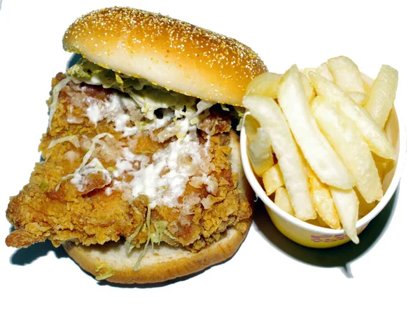 fresh and tasety Zinger Burger and chips