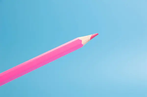 Red Pink Color Pencil Floating Front Blue Background — Stock Photo, Image