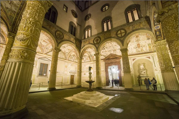 Italien Toscana Florens Palazzo Vecchio Domstolen Natten — Stockfoto
