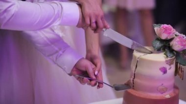 Gelin ve damat onların düğün pastası keserek kapat.