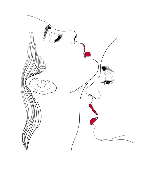 Deux Lesbiennes Deux Belles Filles Amour Rose — Image vectorielle