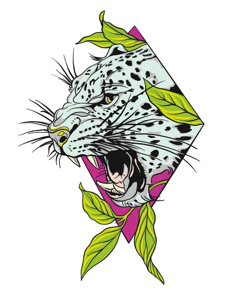 Leopardengesicht Tätowierung Farbe Jaguar Gesicht Farb Tätowierung Wütende Leopardenschnauze — Stockvektor