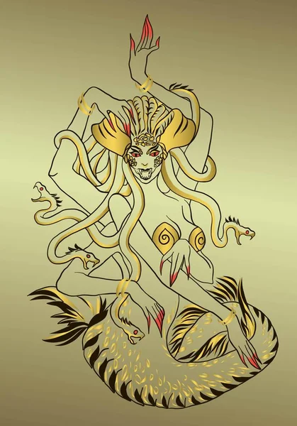 ゴルゴン メデューサ 彼女の頭の上の蛇の神話少女のダンス — ストックベクタ