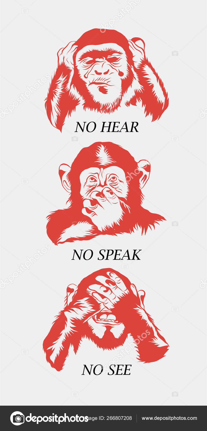 Three Wise Monkey See Evil Hear Evil Speak Evil Stock Vector Image by  ©Miklovash #266807208